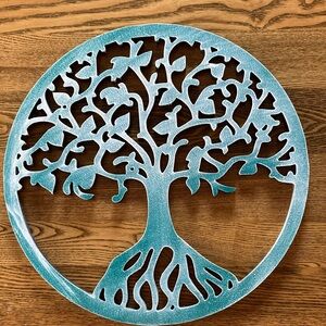 Elegant Teal Tree of Life Metal Wall Art